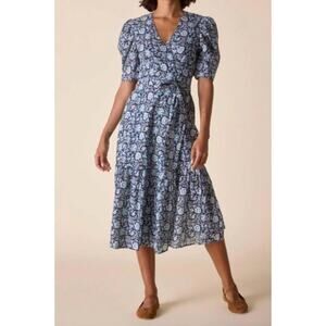 St. Roche Pearl Wrap Dress Midi Floral Puff Sleeve Size 4 Cotton Preppy Prairie